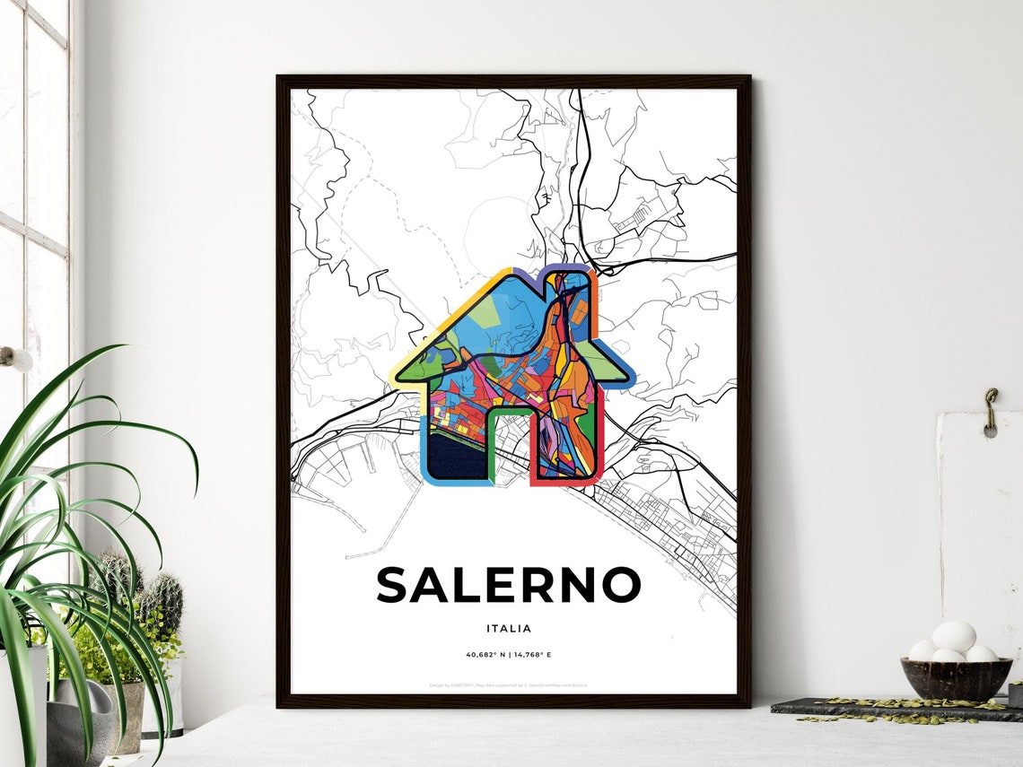 Salerno Italy Minimalist Line Art Heart Shaped City Map Poster - Image 3