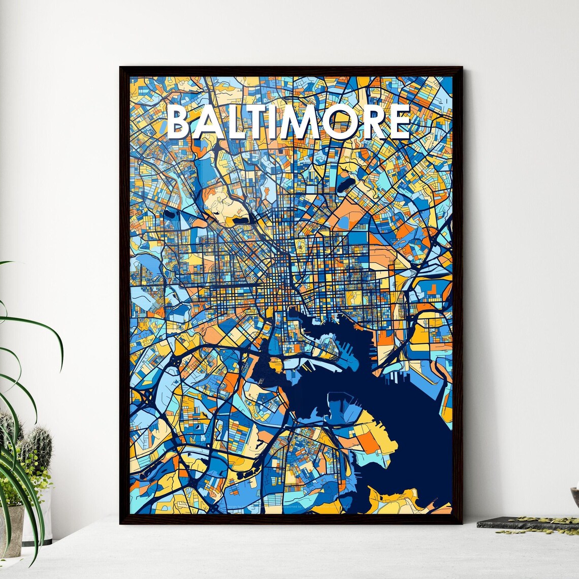Baltimore Maryland Bold Blue Orange City Map Wall Decor Poster