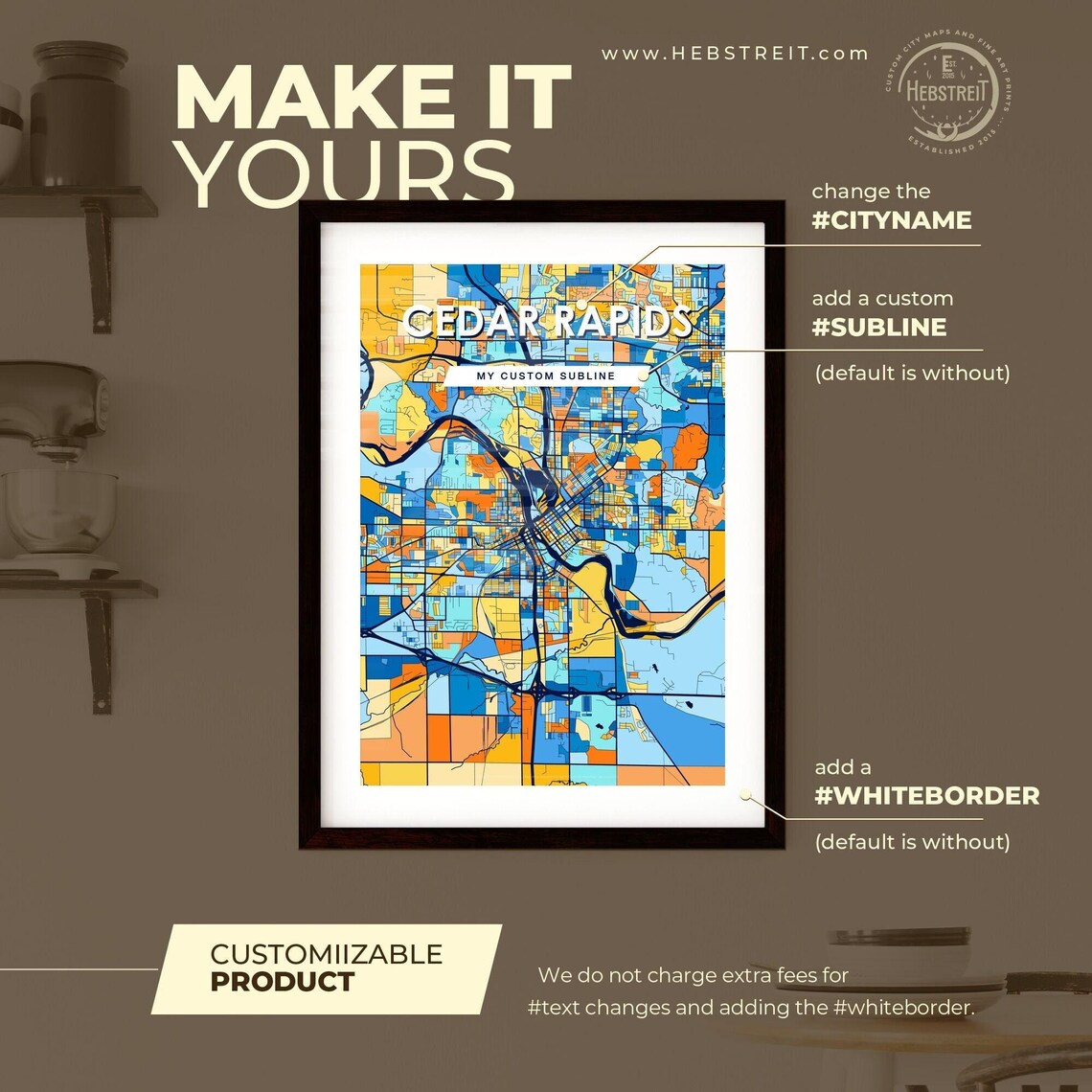 Cedar Rapids Iowa Vibrant Colorful Mosaic City Street Map Art Poster - Image 2