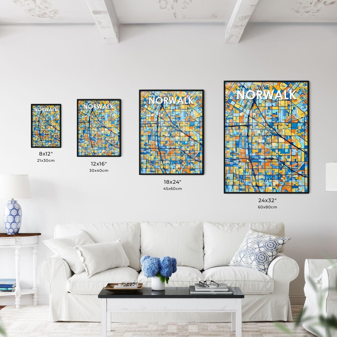 Norwalk California Vibrant Blue Orange Mosaic City Street Map Poster - Image 3