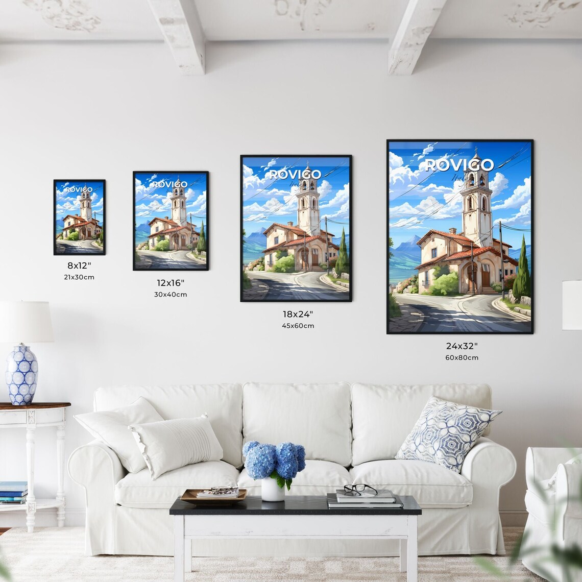 Rovigo Italy Bell Tower Country Church Mountain Sky Travel Poster - Image 3