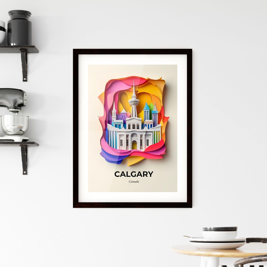 Calgary Tower Canada Colorful Papercut Skyline Travel Poster - Image 2