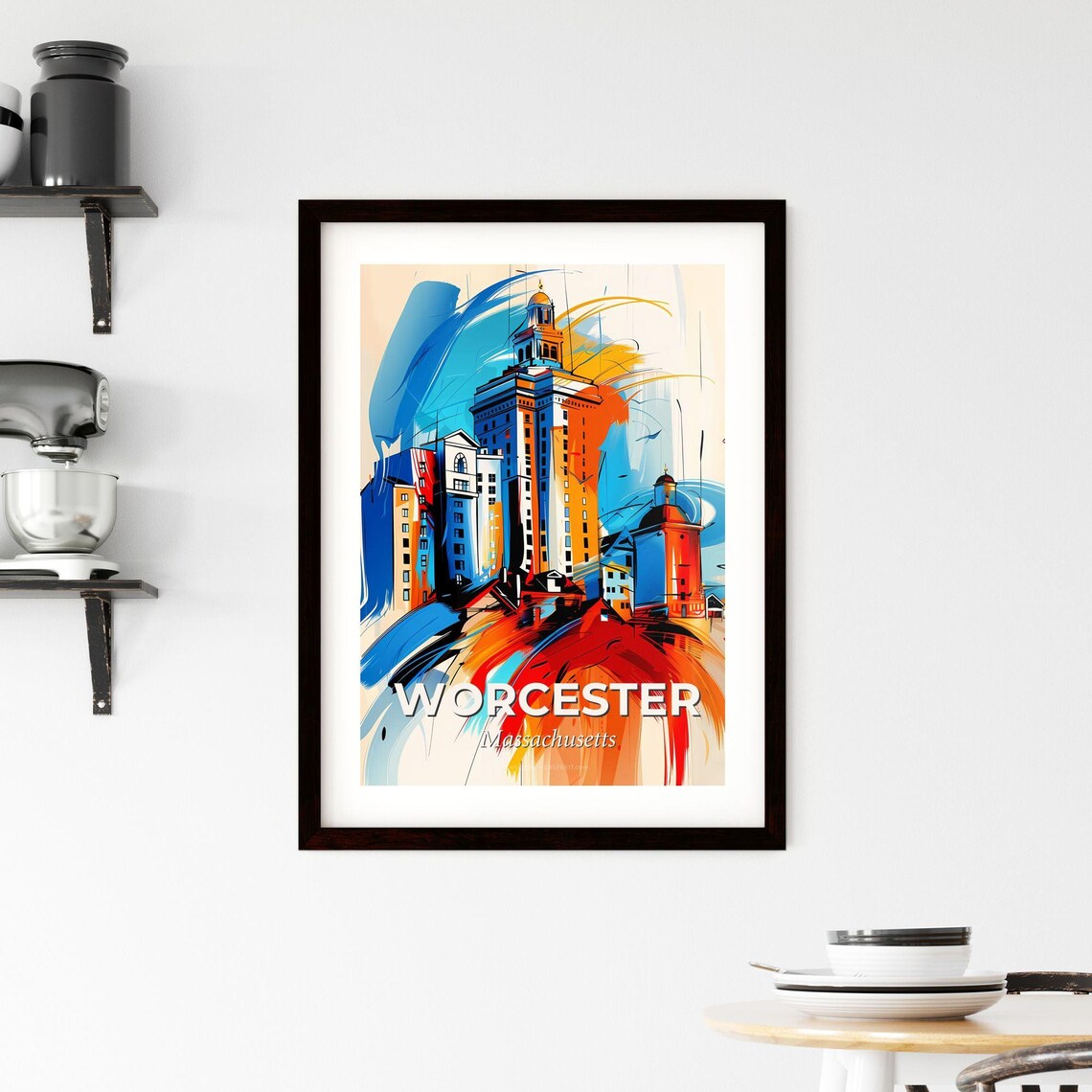 Worcester Massachusetts Colorful City Painting Skyline Art Poster - Image 2