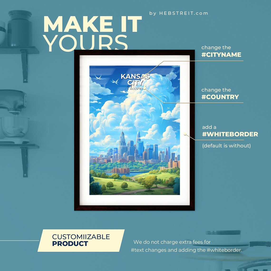 Kansas City Missouri Skyline Summer Clouds Green Park Cityscape Poster - Image 2