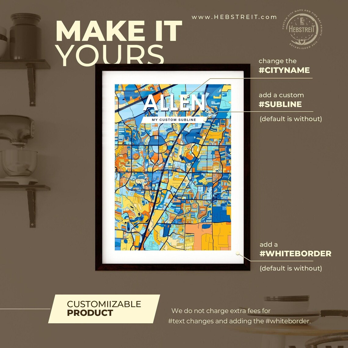 Allen Texas Eye Catching Colorful City Street Map Art Poster - Image 2