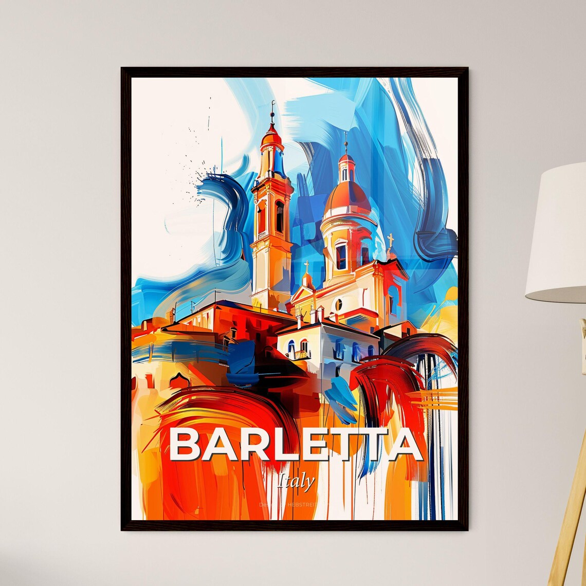 Barletta Italy Vibrant Watercolor Cathedral Town Decor Poster