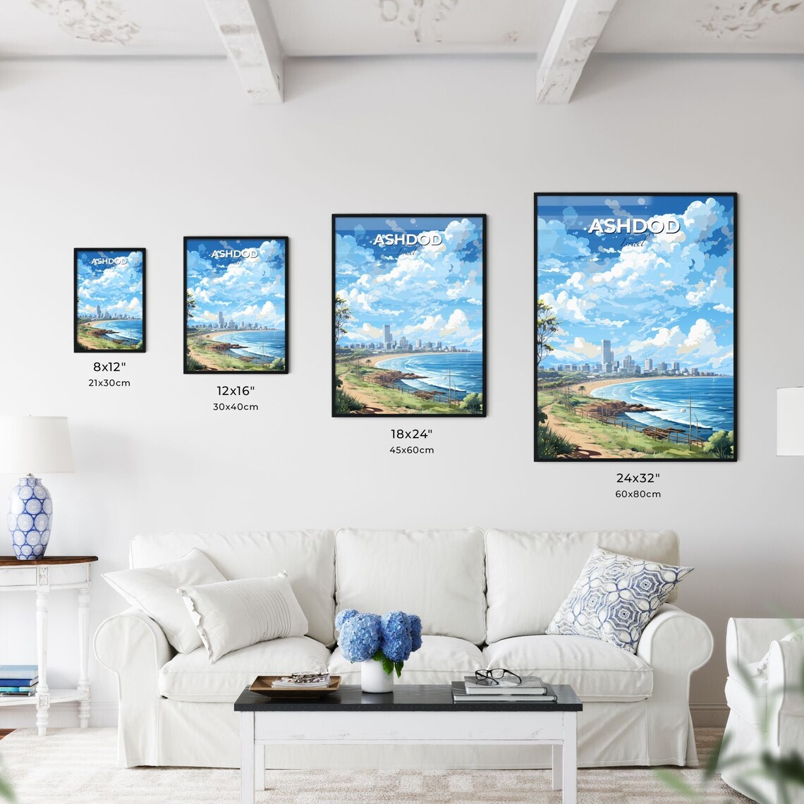 Ashdod Israel Sunny Beach Travel Poster Sea Shore Skyline Artwork - Image 3