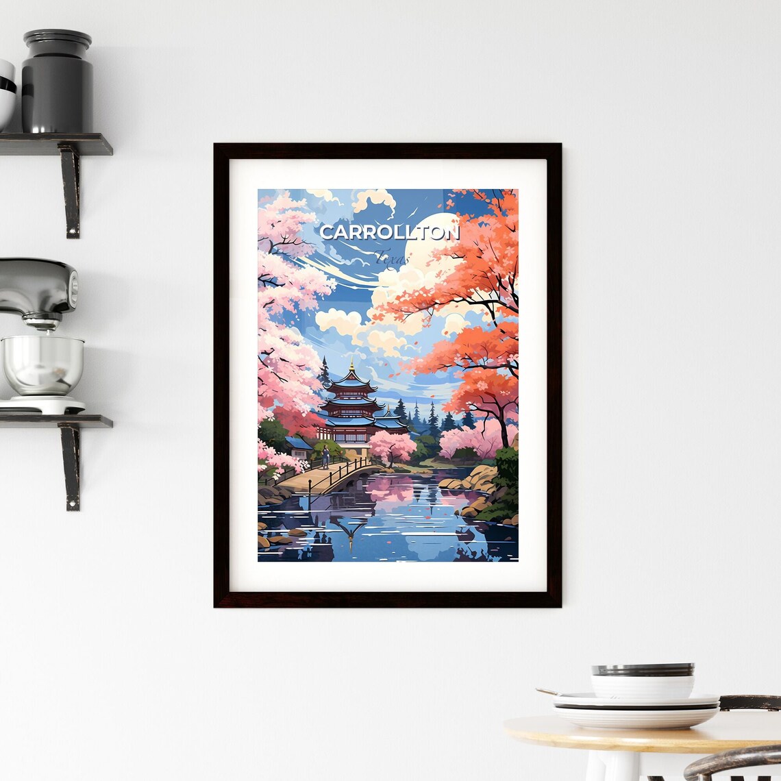 Carrollton Texas Pagoda Moonlight Blossom Garden Travel Poster - Image 2
