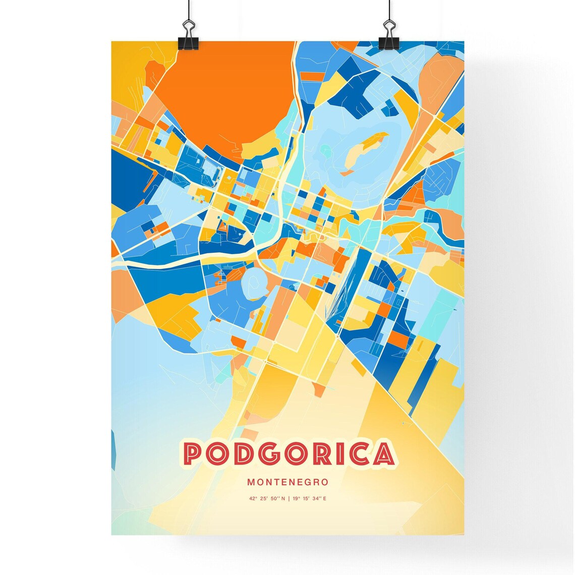 Podgorica Montenegro Colorful City Map Coordinates Travel Poster - Image 3