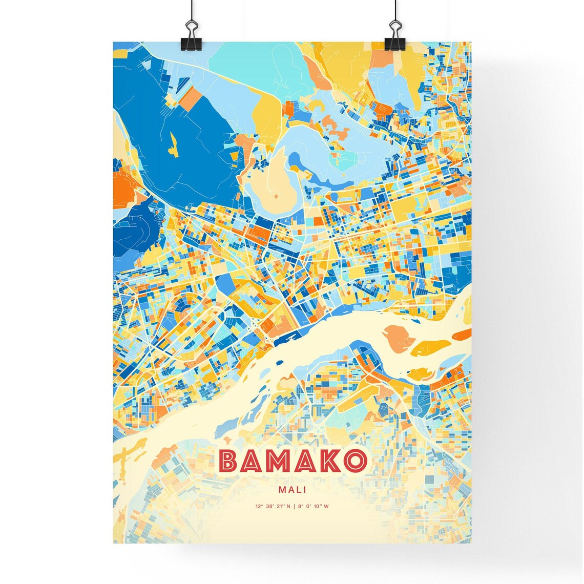 Bamako Mali City Map Blue Orange Street Art Map Poster Africa Gift - Image 3