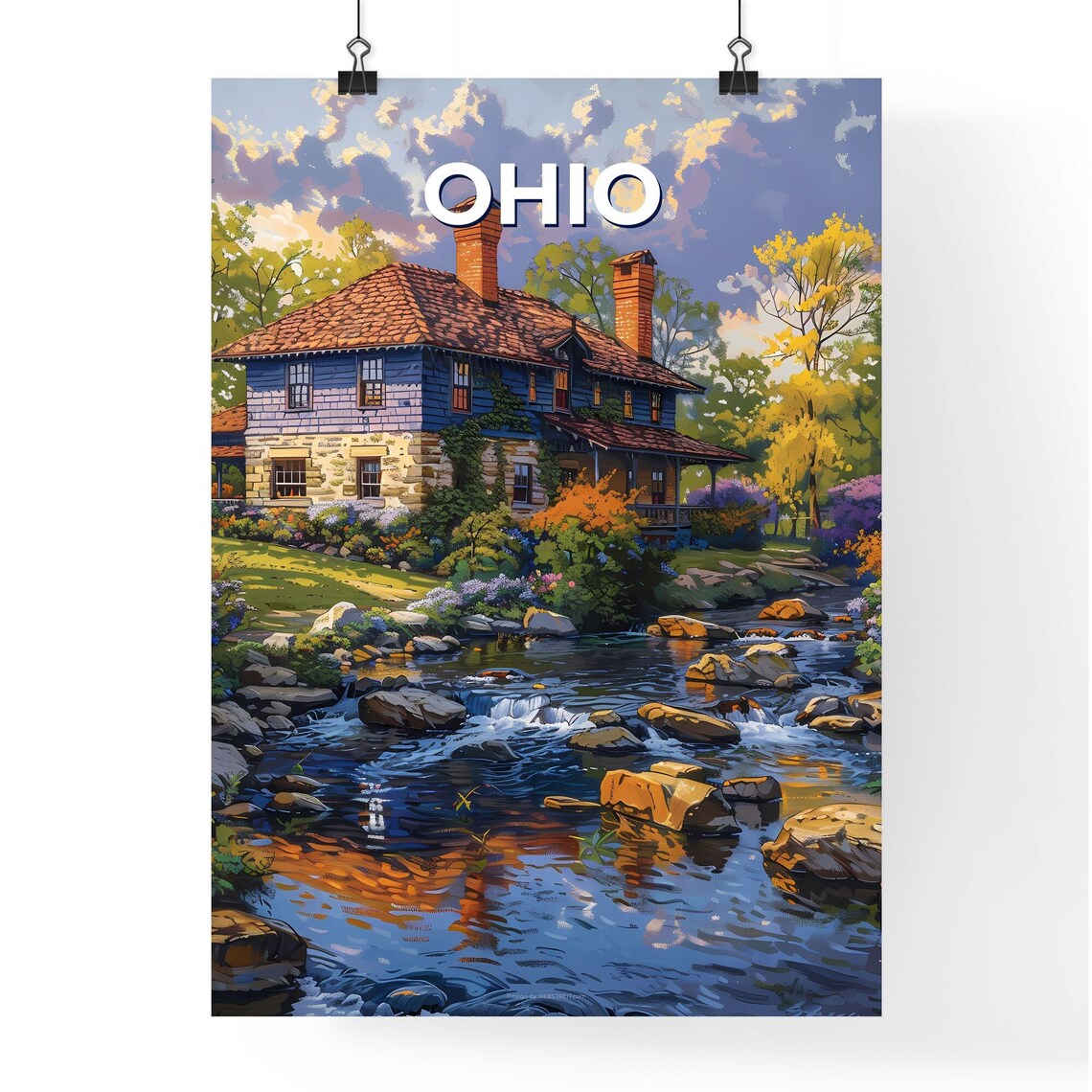 Ohio Stone House Babbling Stream Rock Garden Vintage Travel Poster Art - Image 4