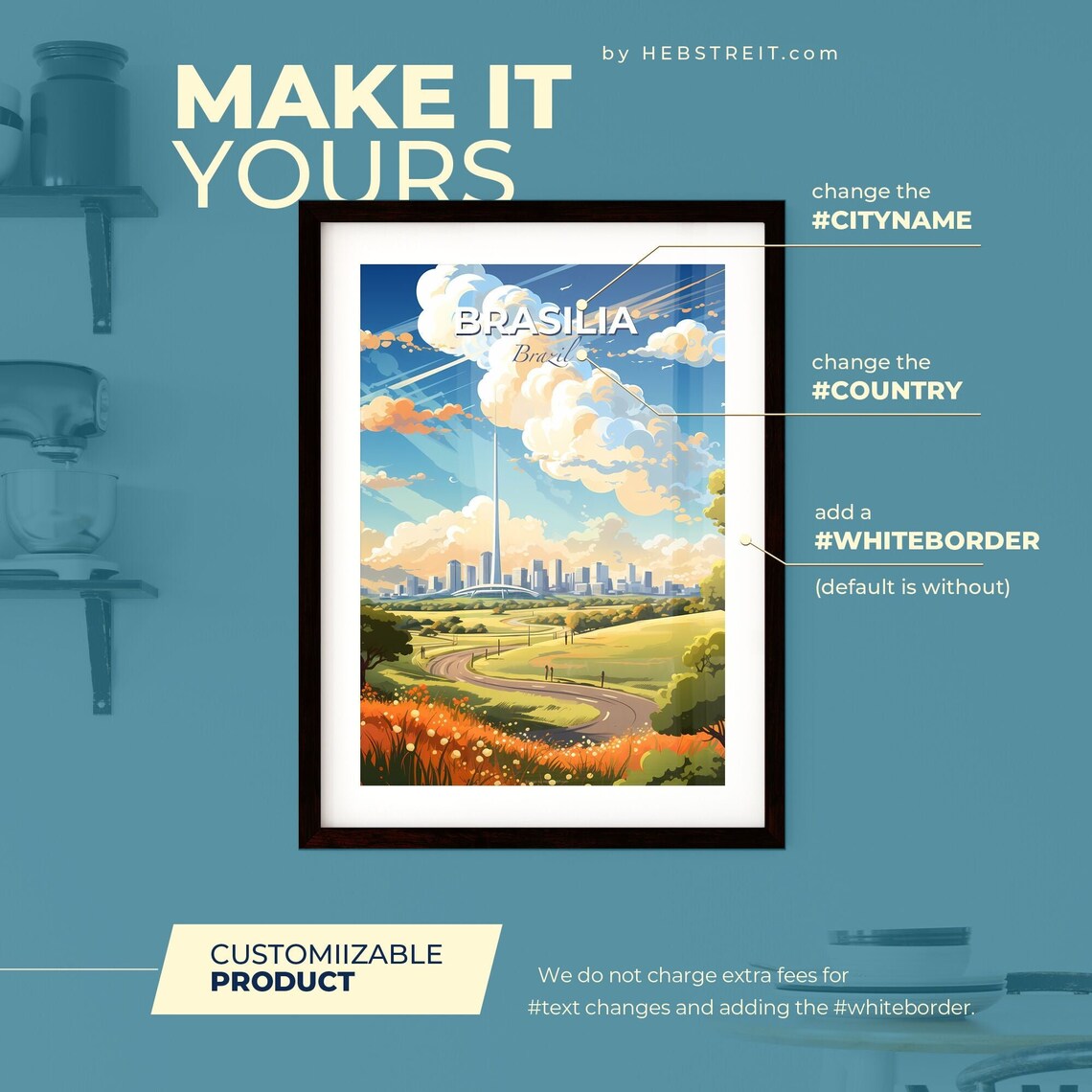 Brasilia Brazil Modernist Skyline and Wildflower Road Poster - Image 2