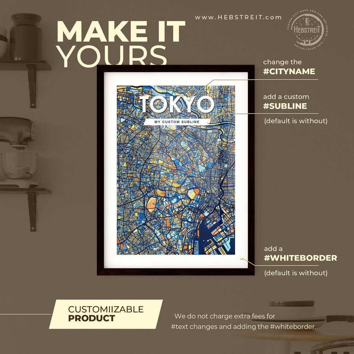 Tokyo City Map Art Poster Midnight Blue and Orange Modern Decor - Image 2