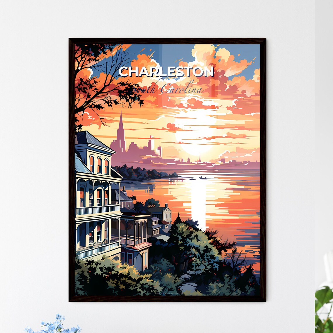 Charleston South Carolina Waterfront Sunset Sailboat Art Poster