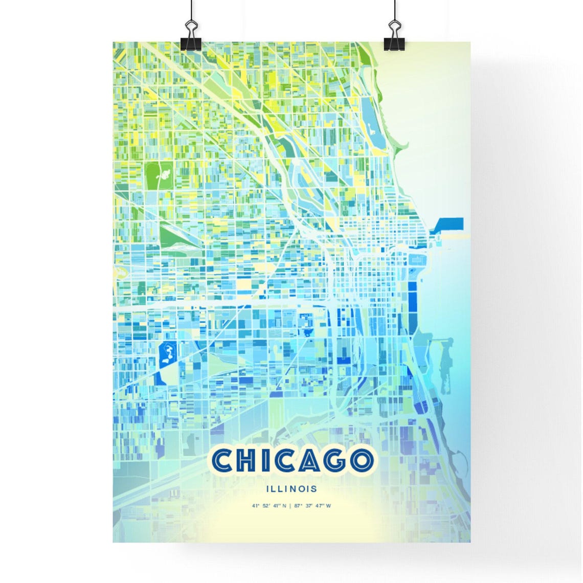 Chicago Illinois Bluish Gradient City Map Art Poster Customizable - Image 3