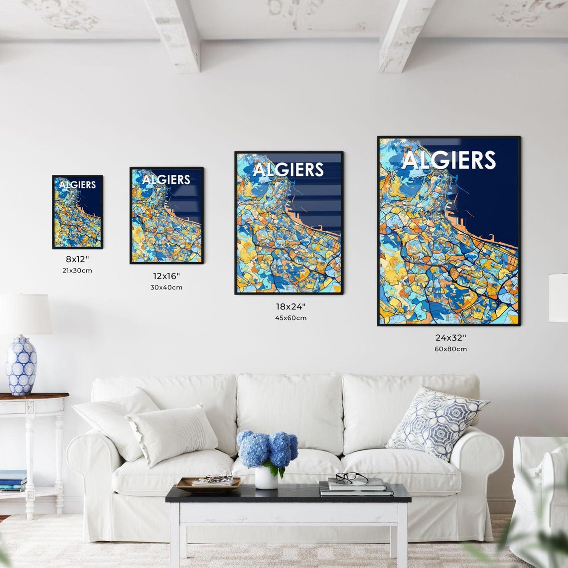 Algiers Algeria Vibrant Colorful City Map Art Print Home Decor - Image 3