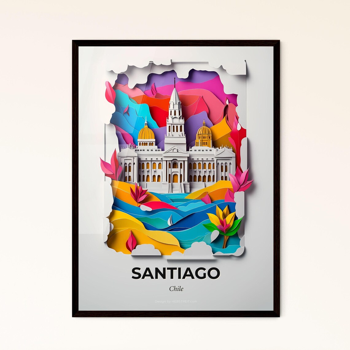 Santiago Chile White Palace Golden Domes Paper Cut Travel Poster