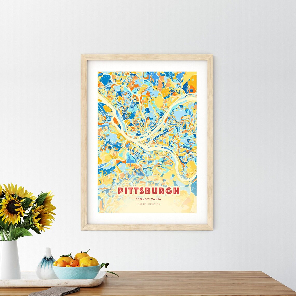 Pittsburgh Pennsylvania Colorful Blue Orange Abstract City Map Art Poster - Image 2