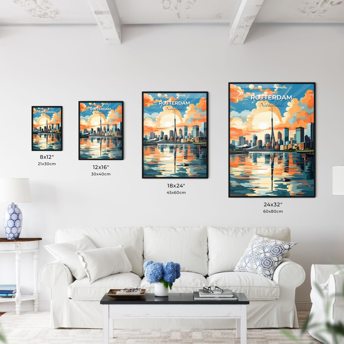 Rotterdam Netherlands Harbor Skyline Tower Sunset Travel Poster - Image 3