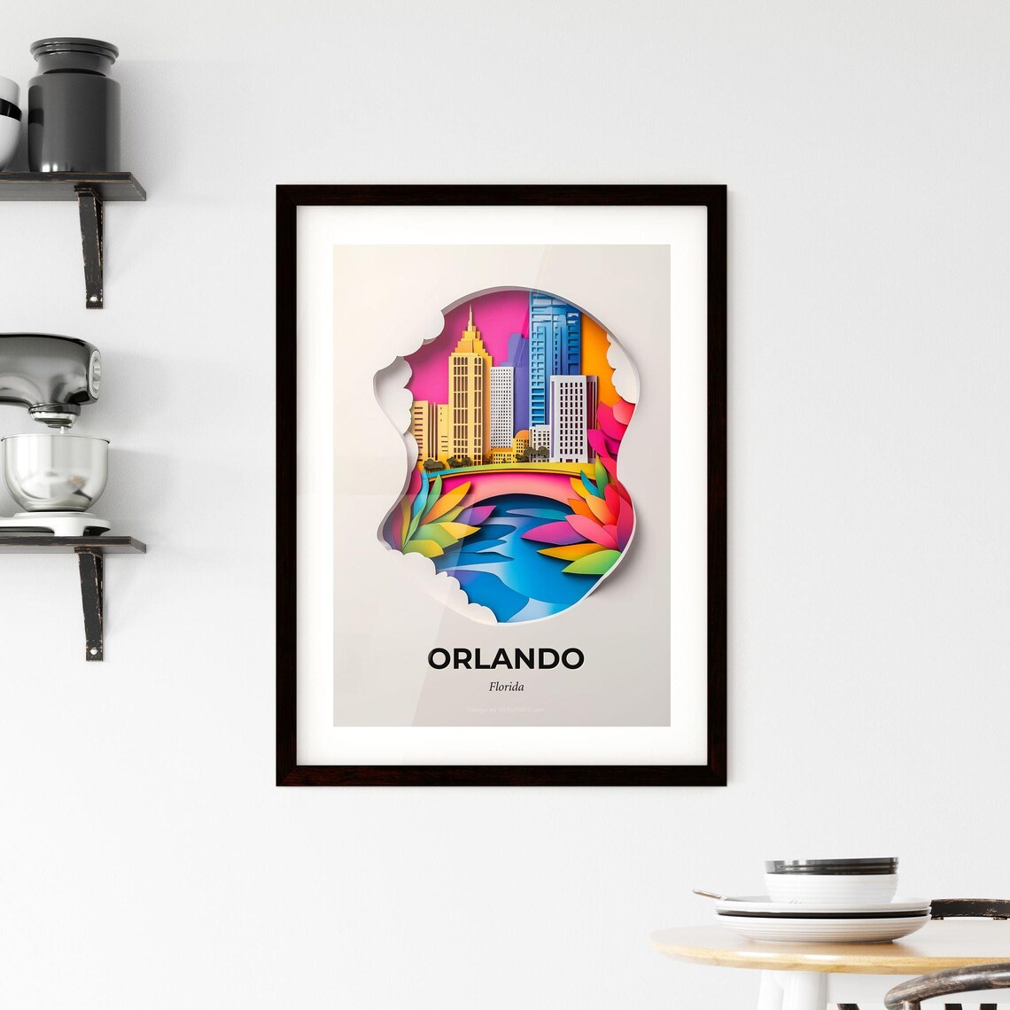 Orlando Florida Skyline Lake Sunset Colorful Paper Cut Art Poster - Image 2