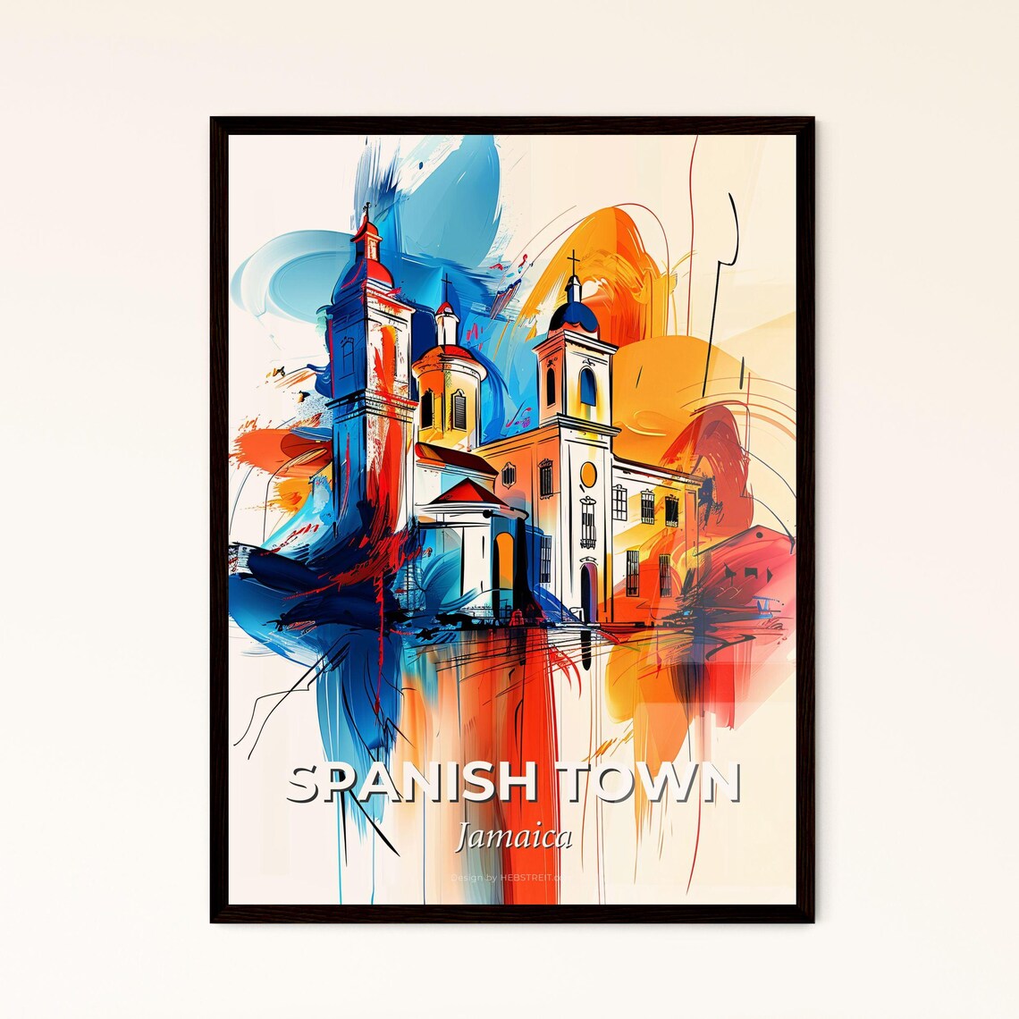 Spanish Town Jamaica Colorful Abstract Colonial Church Art Poster