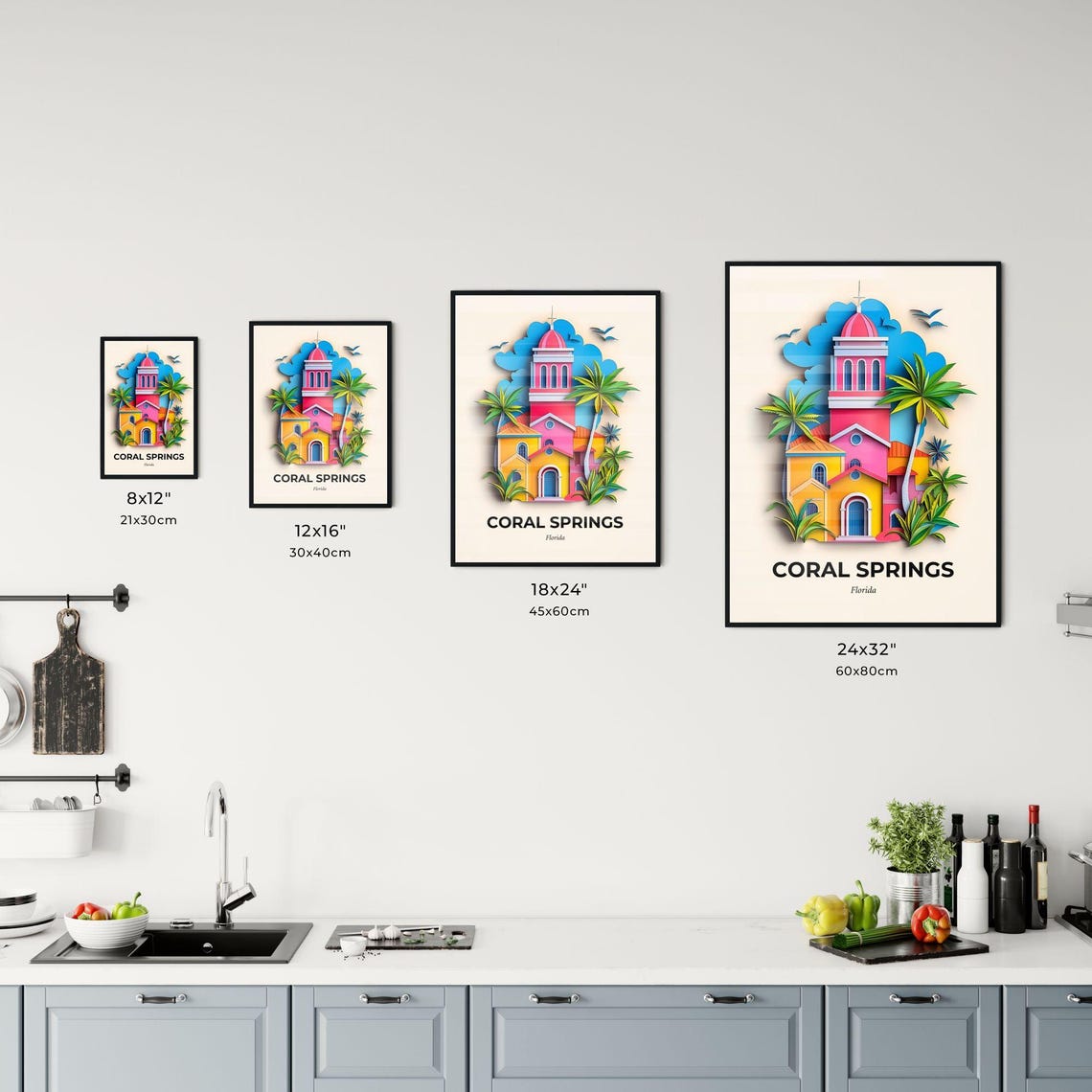 Coral Springs Florida Pink Church Palms Paper Cut Art Poster - Image 3
