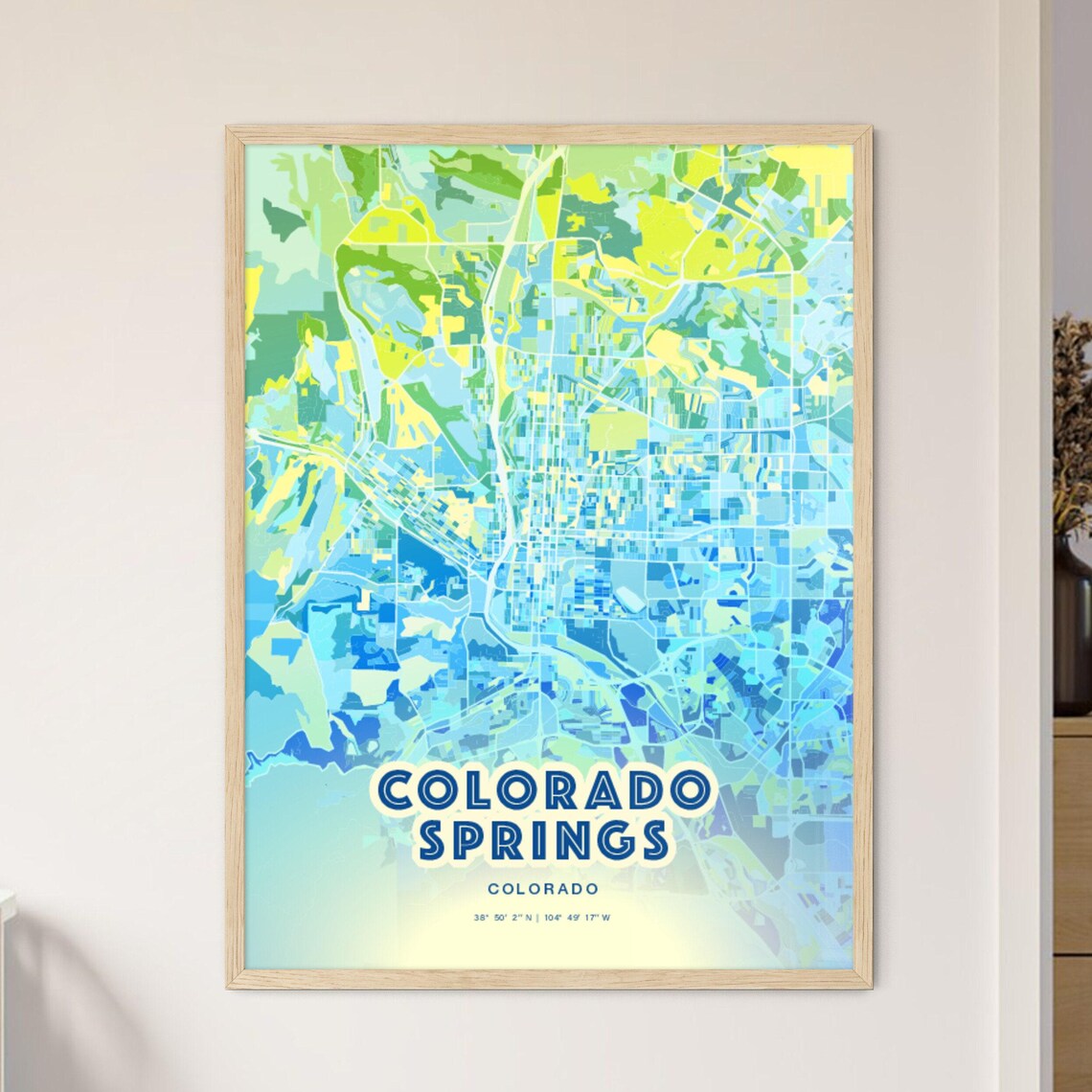 Colorado Springs Colorado Bluish Gradient City Map Art Poster Customizable