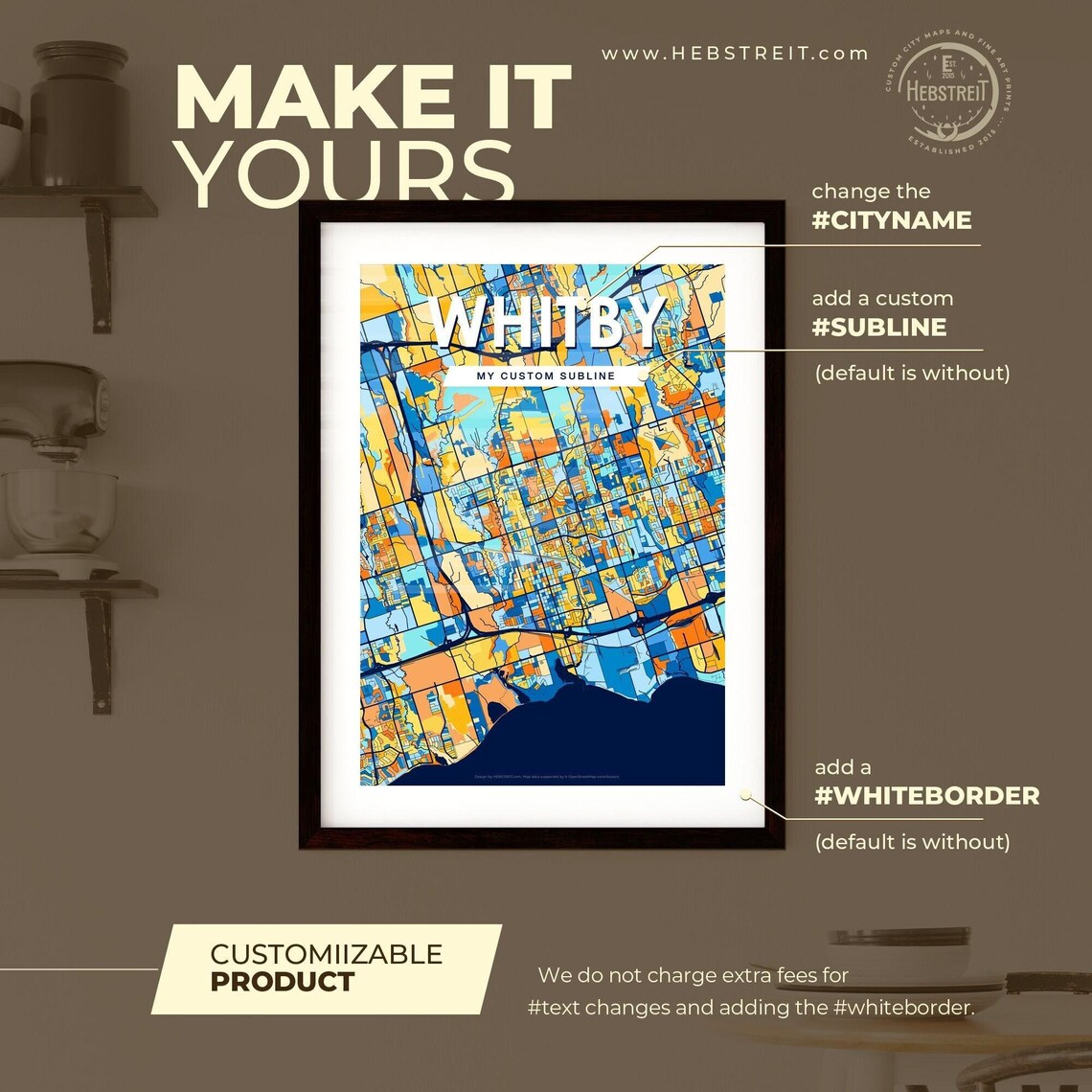 Whitby Ontario Canada Colorful Modern City Street Map Travel Decor Poster - Image 2