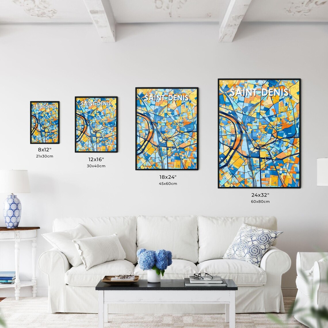 Saint-Denis France Bold Blue Orange City Street Map Art Poster - Image 3