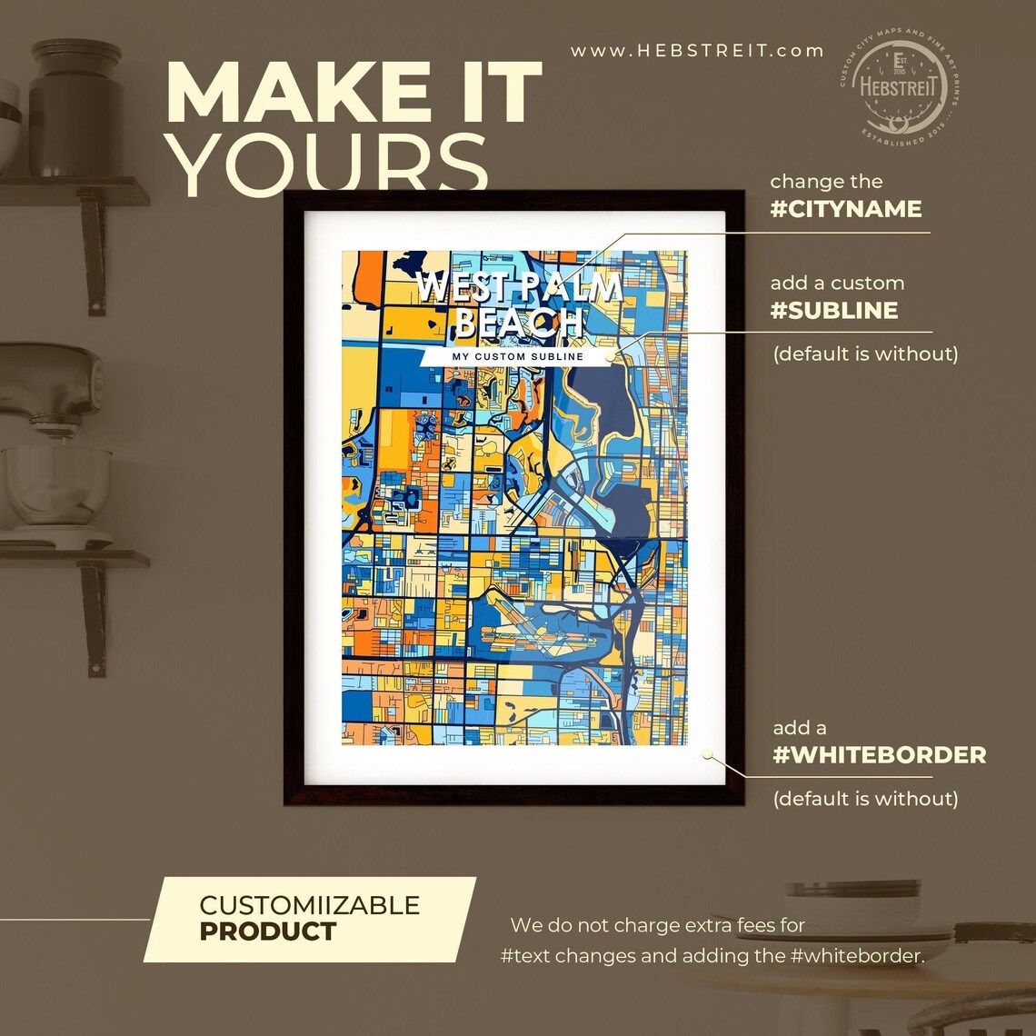 West Palm Beach Florida Stylish Vibrant Blue and Orange Mosaic City Map Poster - Image 2