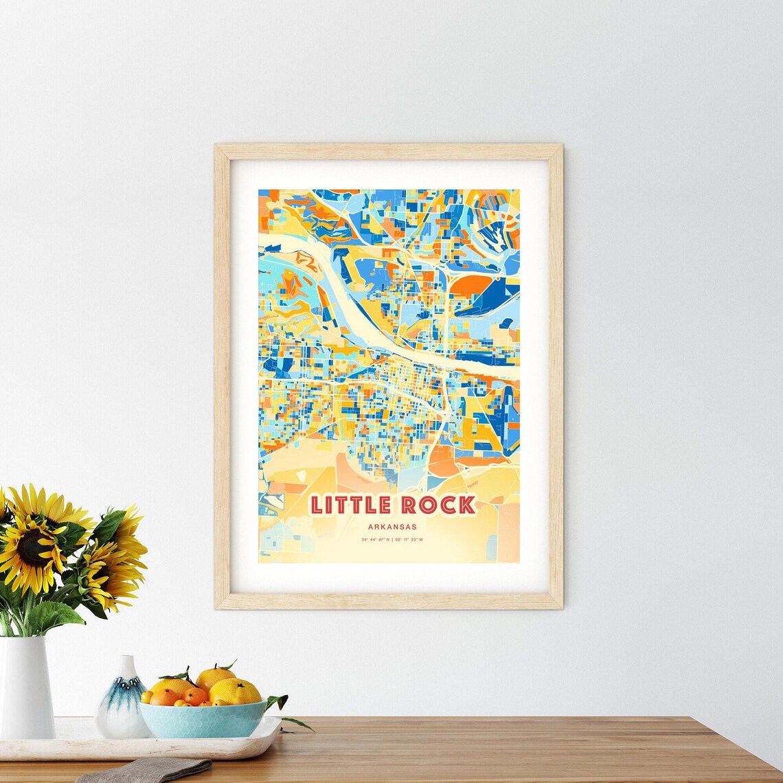 Little Rock Arkansas Colorful Blue Orange City Map Poster Gift - Image 2