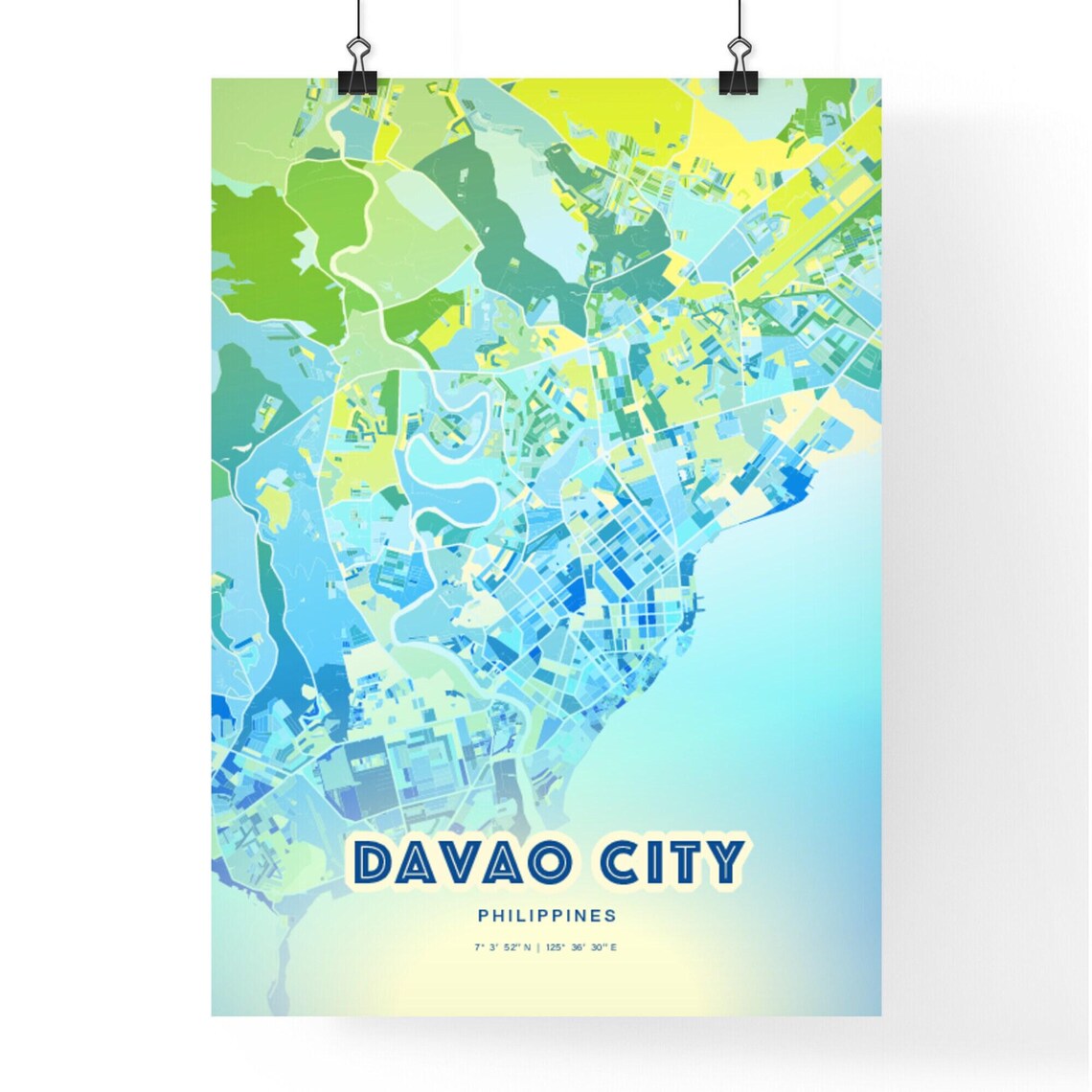 Davao City Philippines Bluish Watercolor City Map Art Poster Wall Decor - Image 3