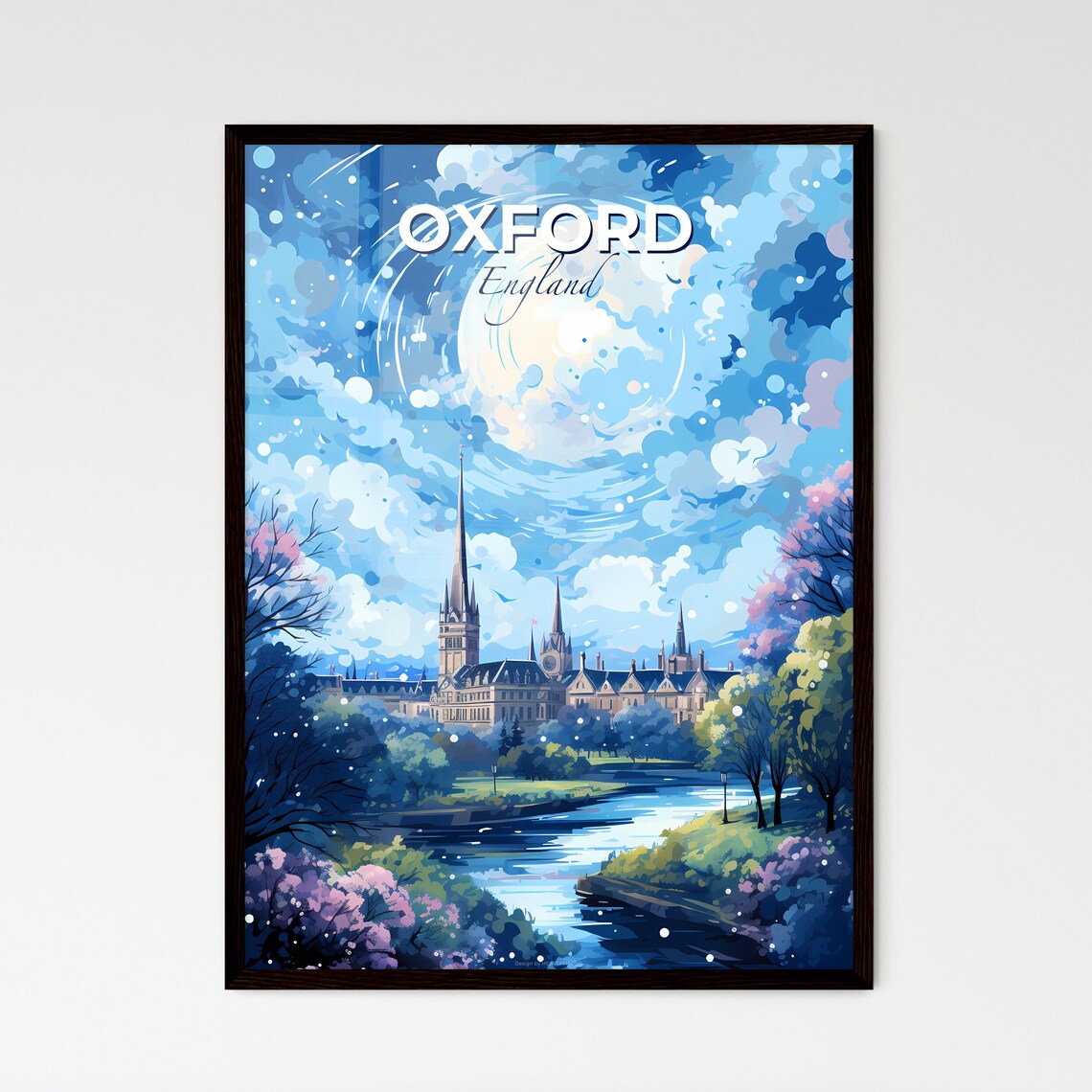 Oxford England University Spires River Illustrated Travel Poster