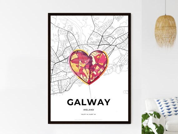 Galway Ireland Where It All Began Heart Map Coordinates Poster