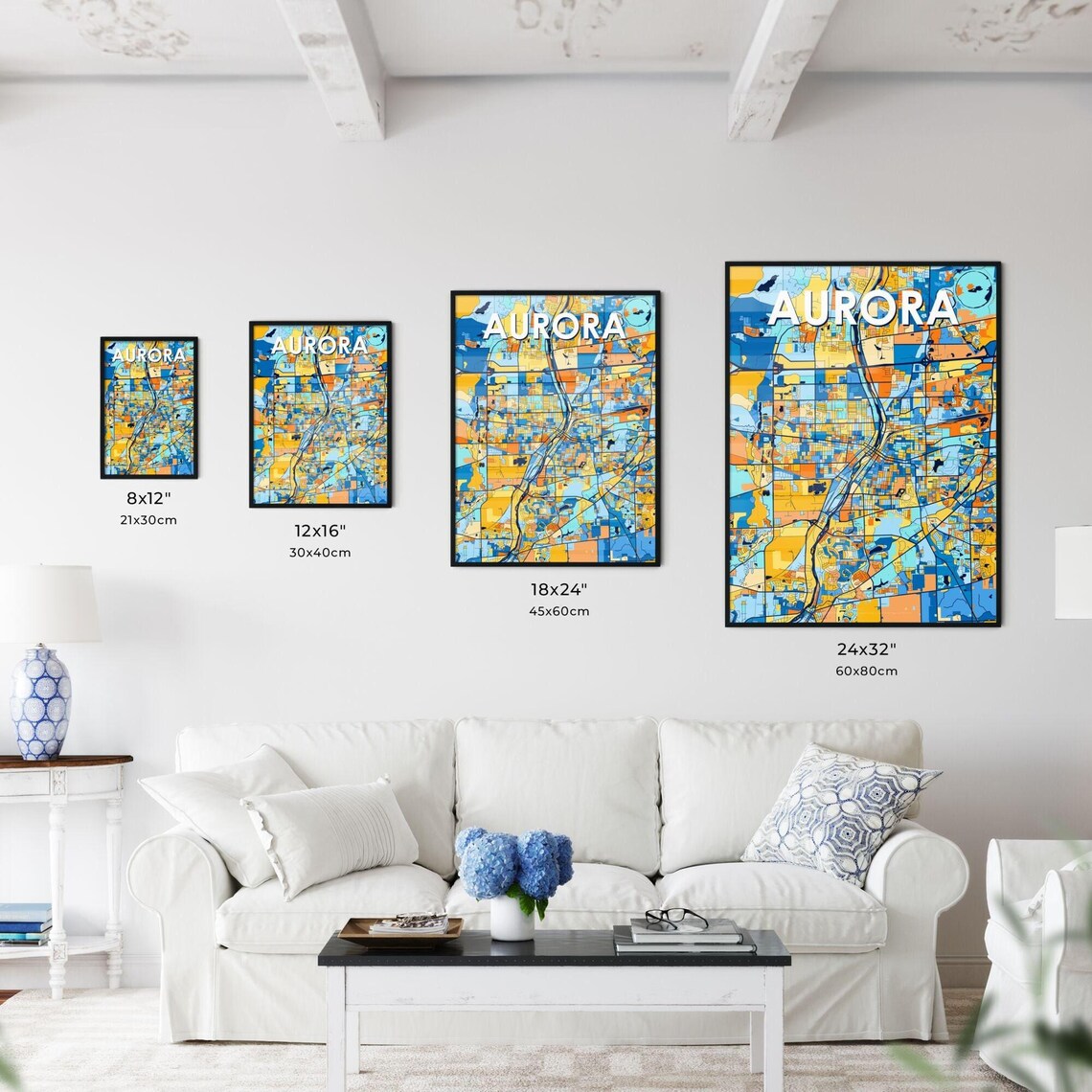 Aurora Illinois Vibrant Colorful Geometric Street Grid City Map Art Poster - Image 3