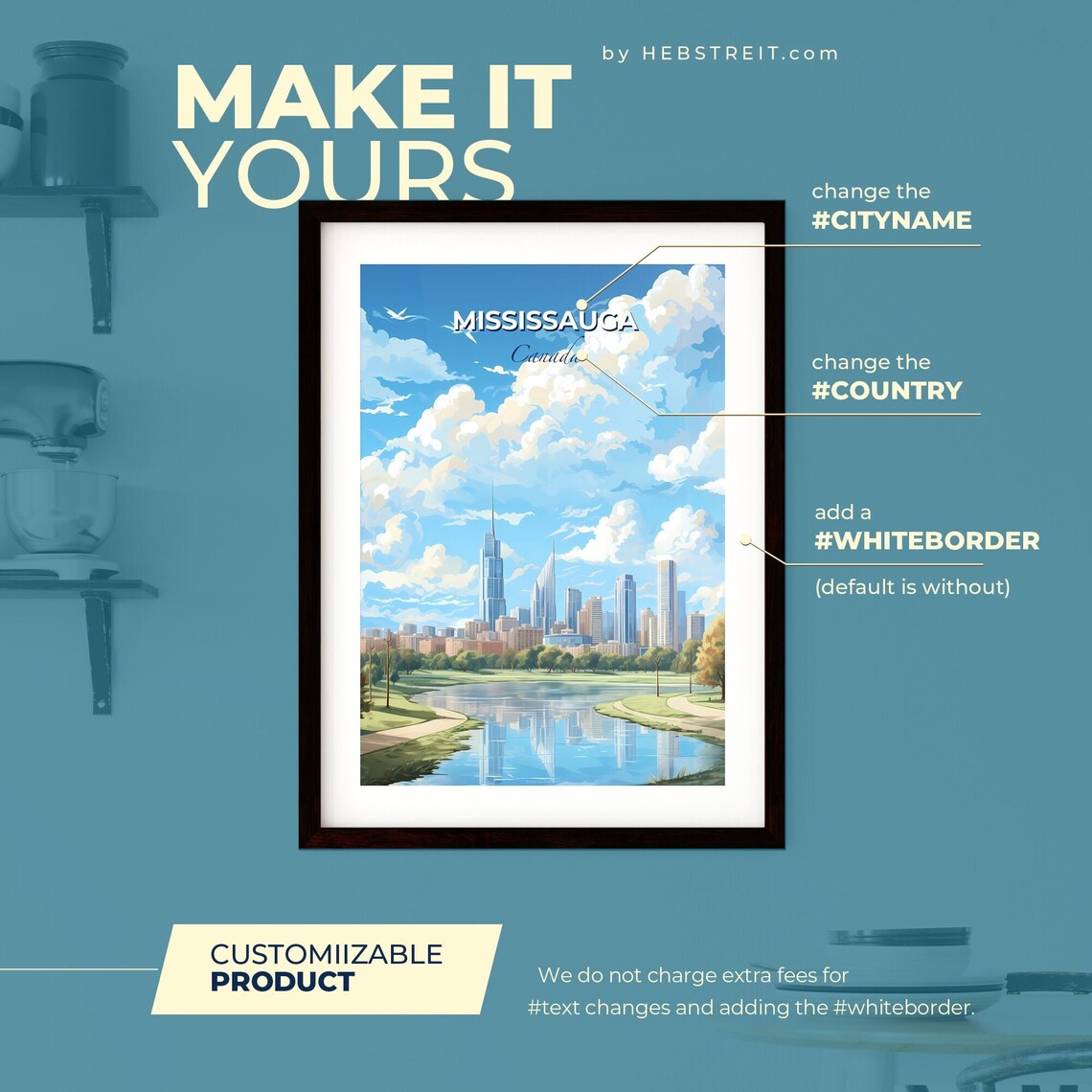 Mississauga Canada Skyline Reflected on Lake Travel Poster Art - Image 2