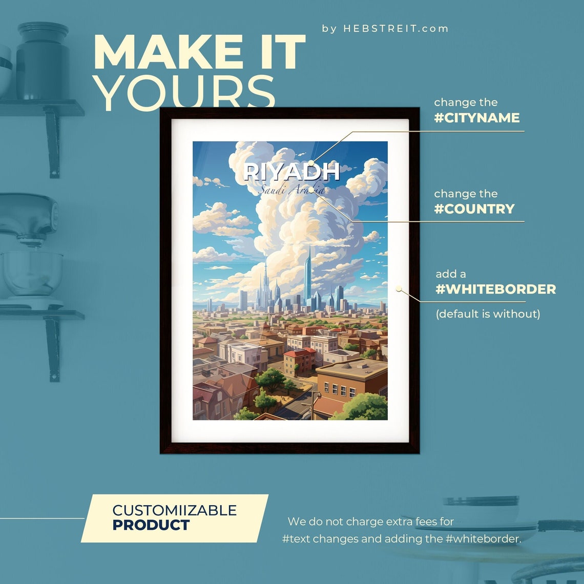 Vivid Riyadh Saudi Arabia Modern Skyline Under Big Clouds Poster - Image 2