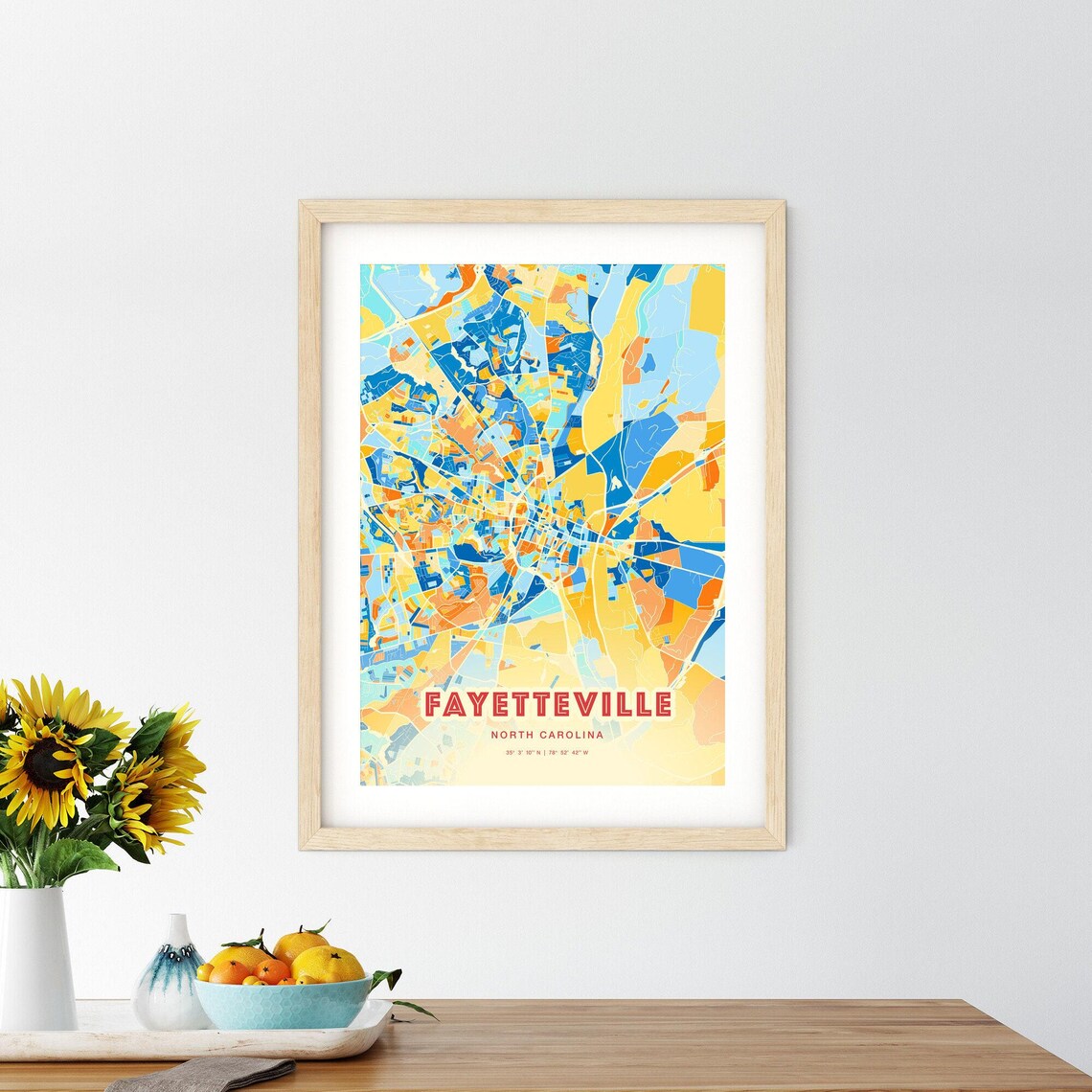 Fayetteville North Carolina Colorful City Map Poster Blue Orange Wall Decor - Image 2