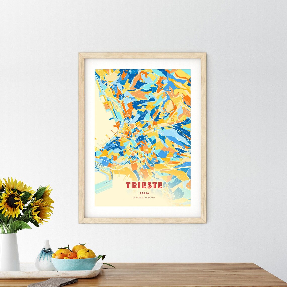 Historic Trieste Italy Vibrant Blue Orange City Map Art Poster - Image 2
