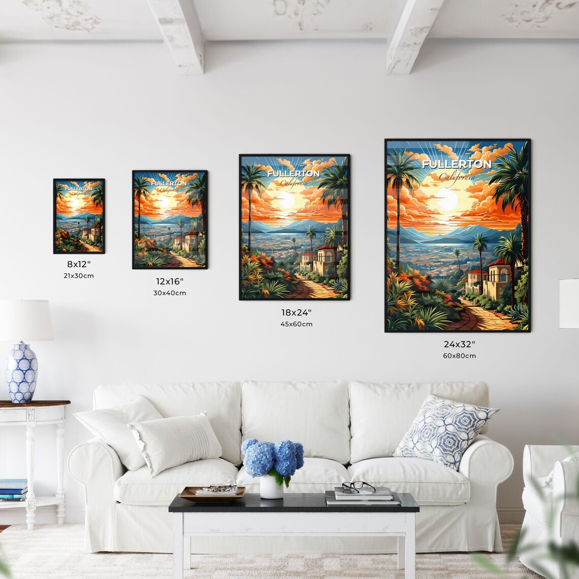 Fullerton California Hillside Sunset Palms City Valley Poster - Image 3
