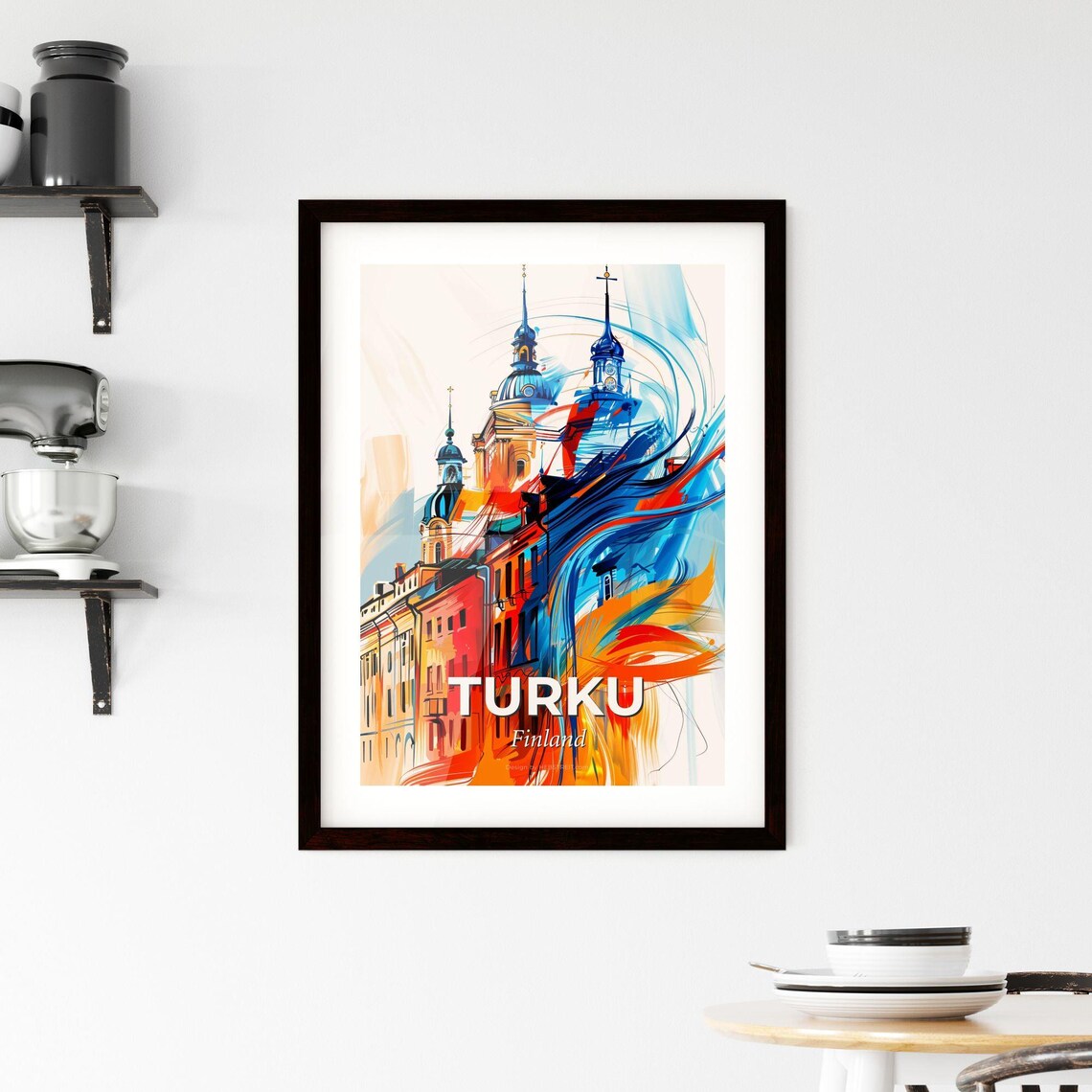 Turku Finland Colorful Abstract Twin Cathedral Towers Art Poster - Image 2