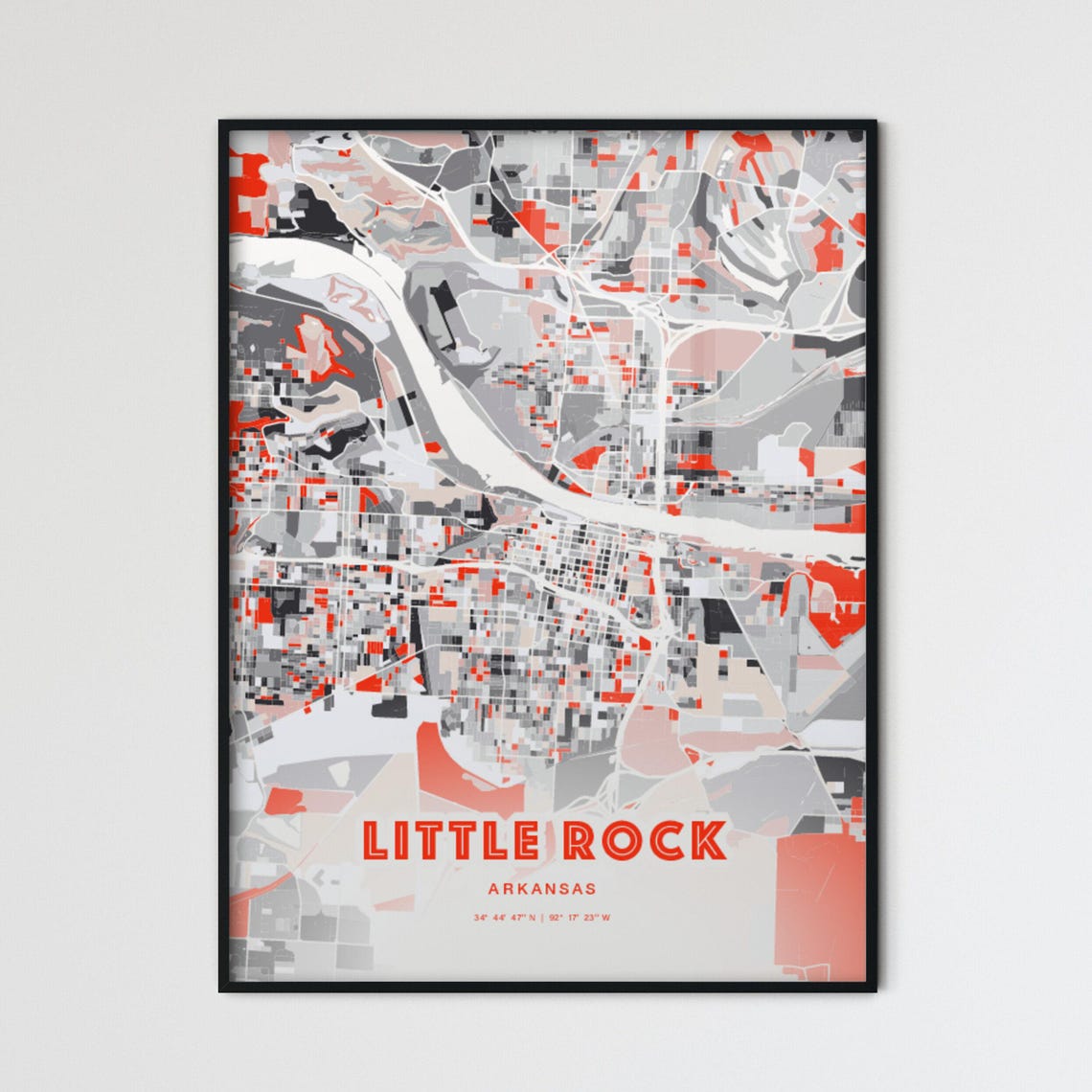Little Rock Arkansas Expressive Red Abstract City Map Art Poster