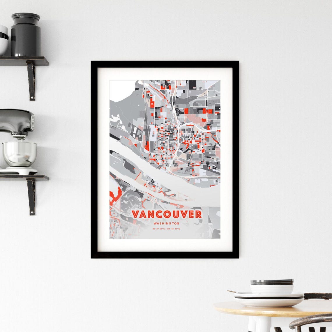 Vancouver Washington City Map Art Modern Red Gray Coordinate Poster - Image 2