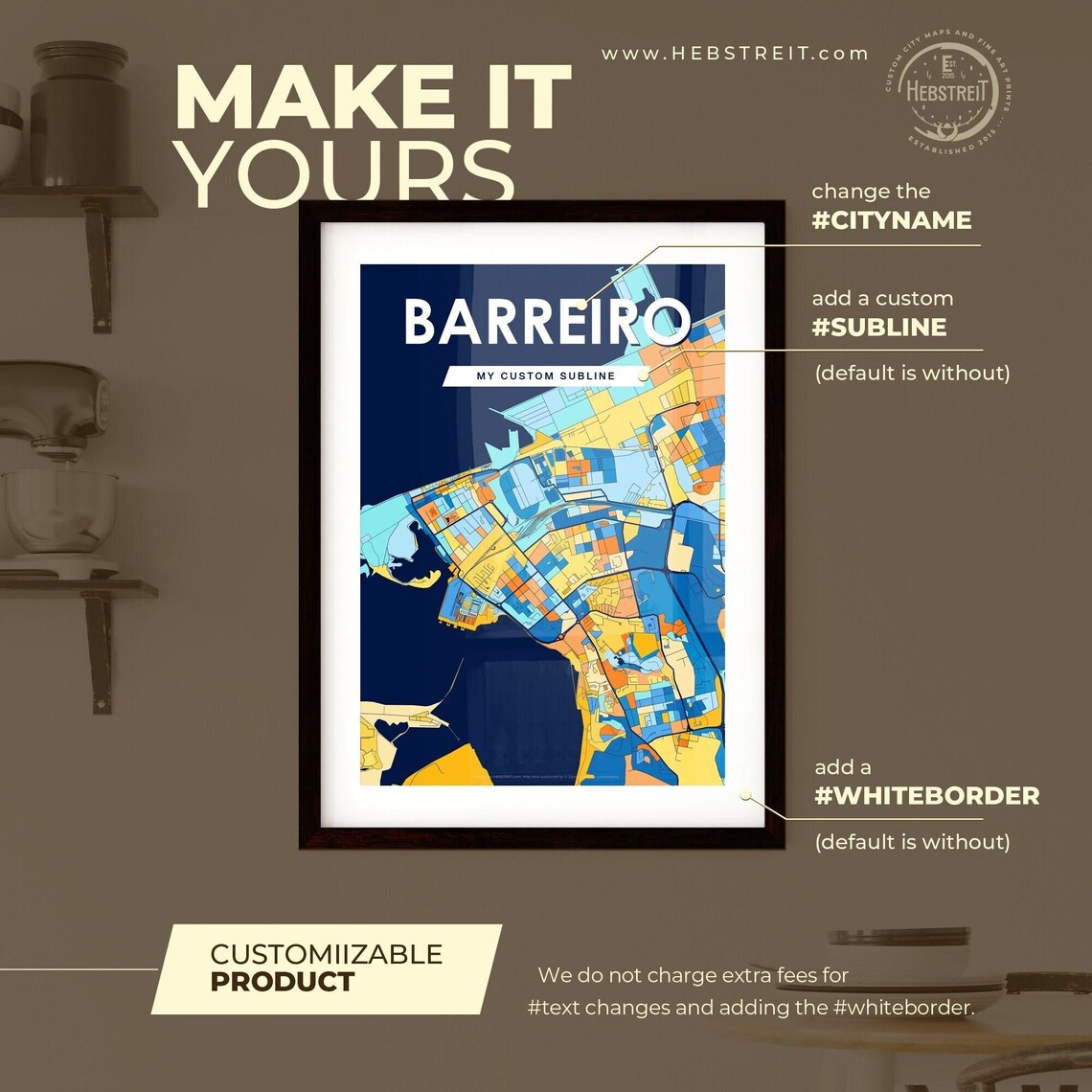 Barreiro Portugal Vibrant Geometric City Map Art Poster in Blue and Orange - Image 2