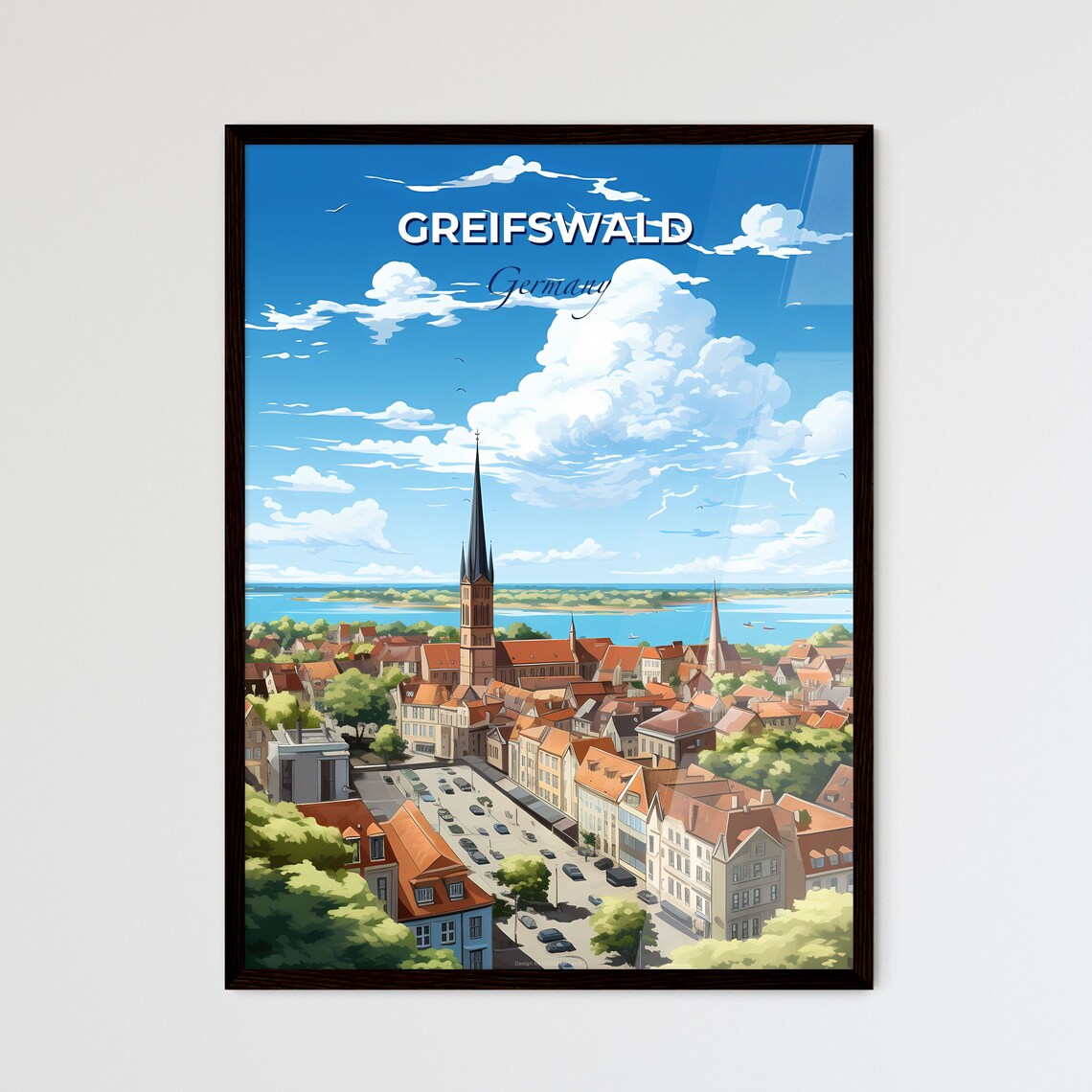 Greifswald Germany Old Town Church Spire Baltic View Travel Poster