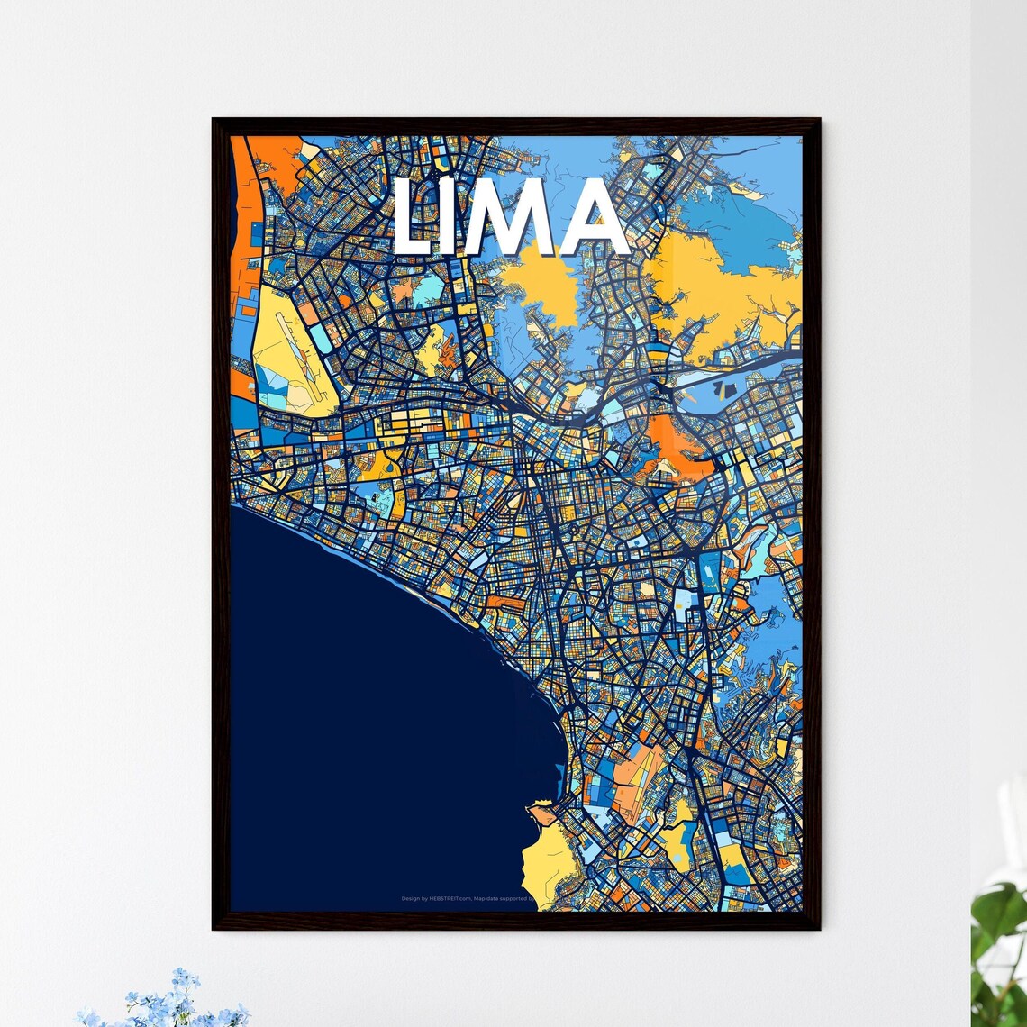 Lima Peru Pacific Coast Bold Vibrant Colorful City Map Art Poster