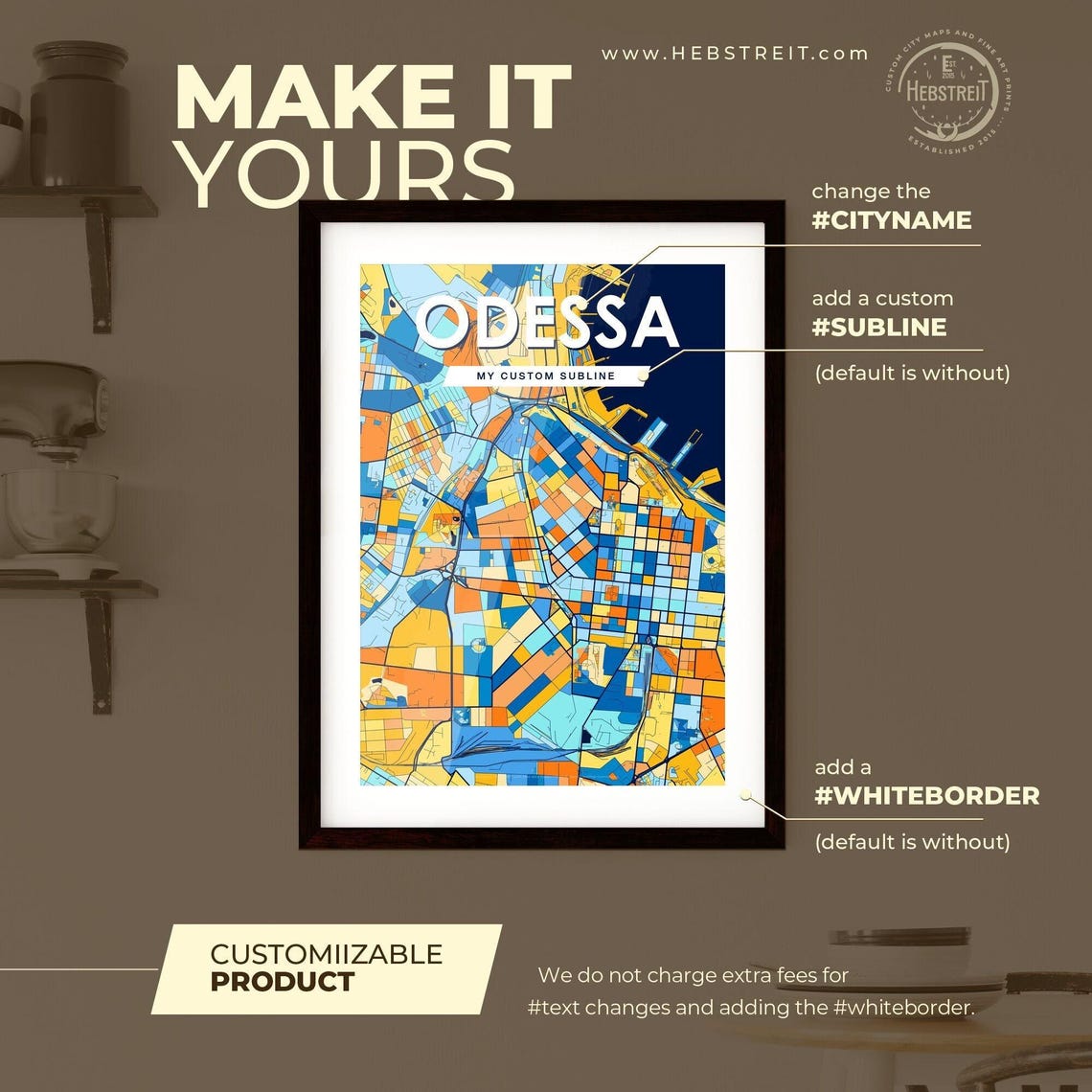 Odessa Ukraine Colorful Blue and Orange City Street Map Poster - Image 2