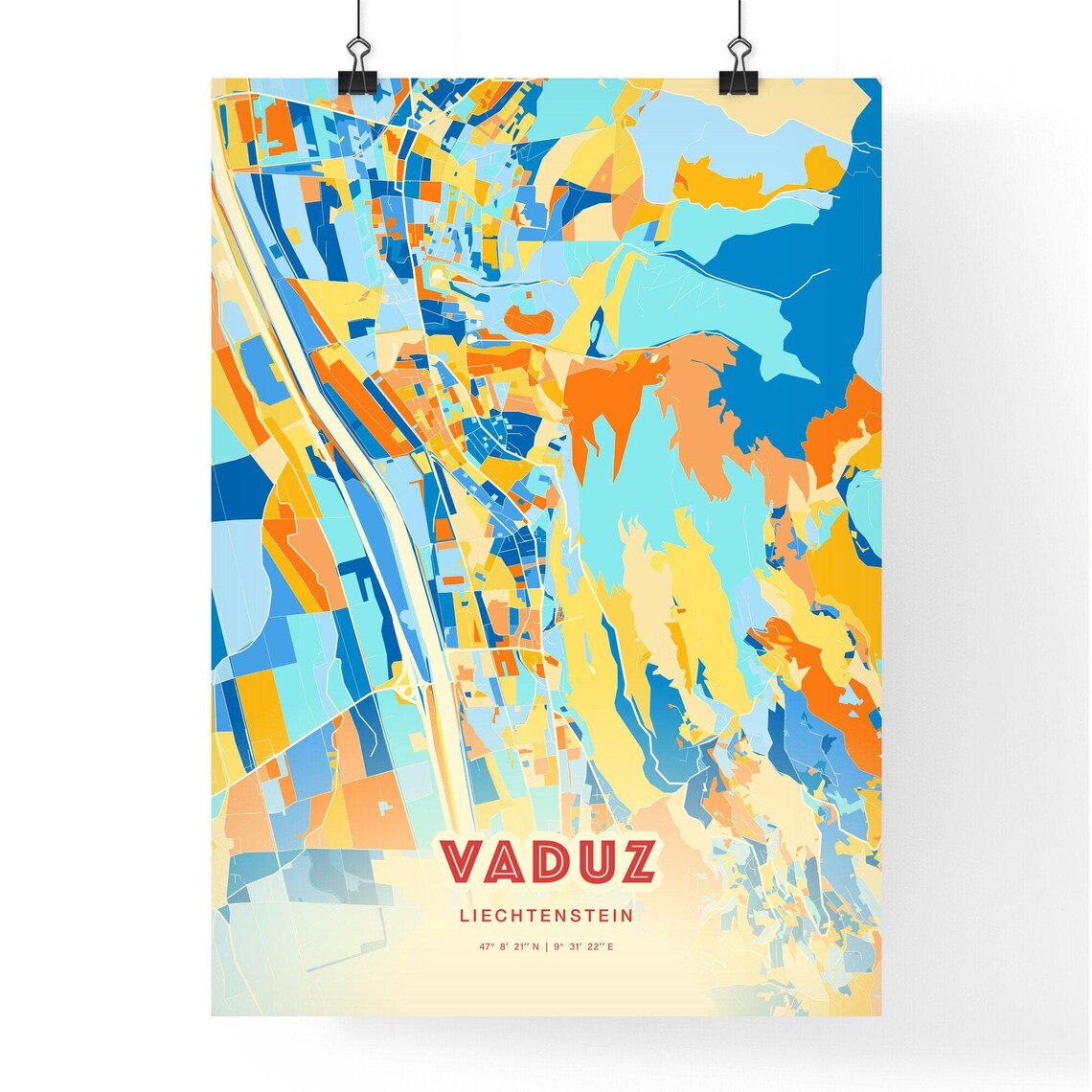 Vaduz Liechtenstein Colorful City Map Coordinates Travel Poster - Image 3