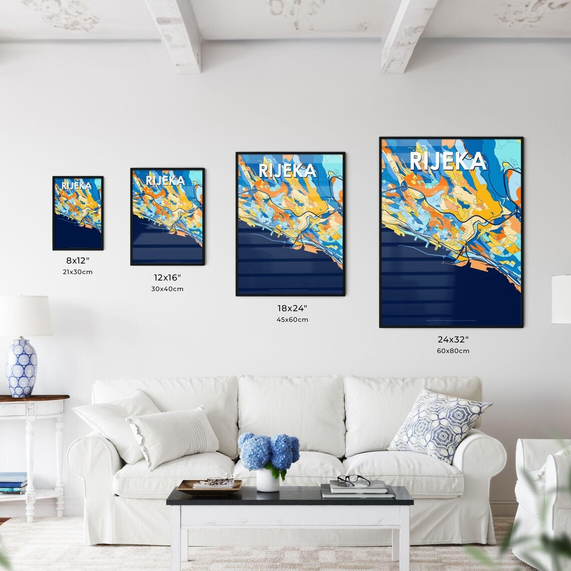 Rijeka Croatia Coastal Colorful Blue Orange City Map Art Poster - Image 3