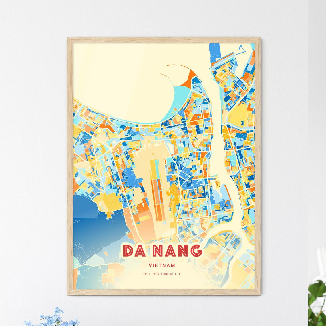 Da Nang Vietnam Blue Orange City Map With Coordinates Poster